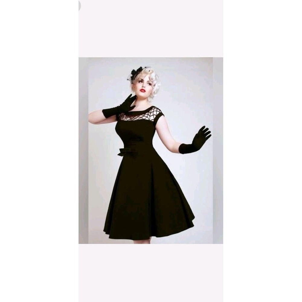 Tatyana Alika Retro Circle Dress Bettie Page Bow Black Sz Large